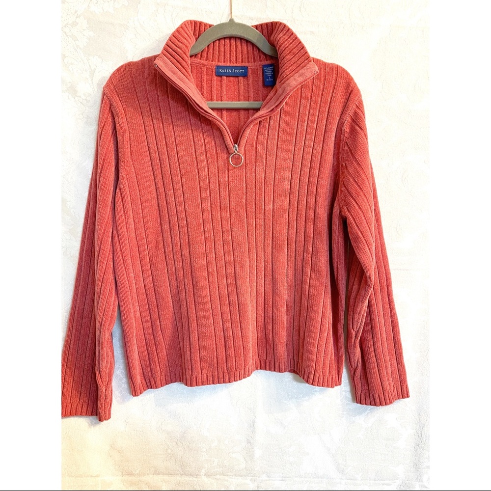 Guava rib knit Karen Scott Half Zip Sweater